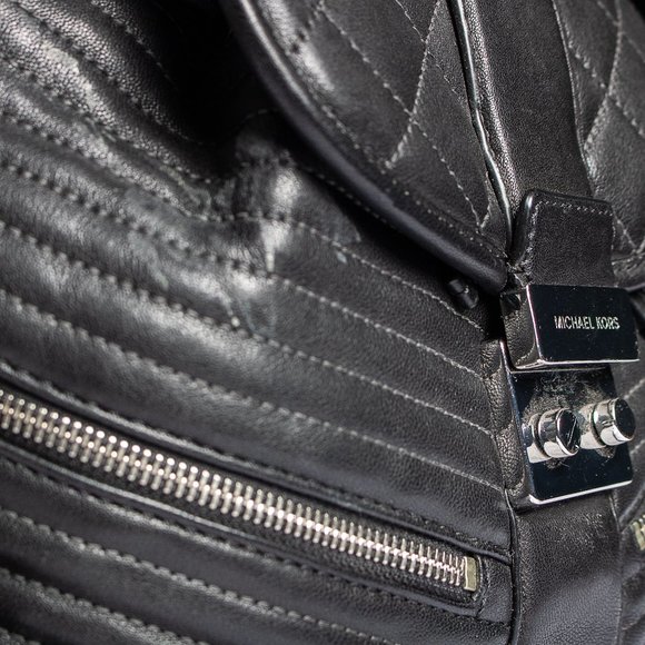 MICHAEL KORS Elisa Black Leather Small Quilted Backpack
